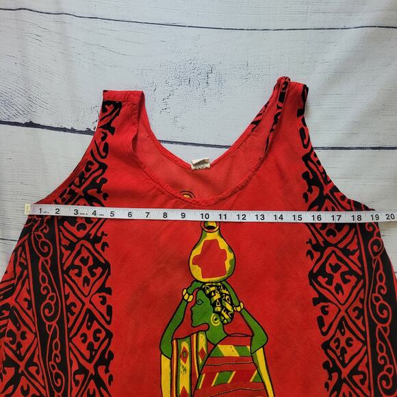 Seven Islands Size M Red Black Sleeveless Midi Dress Unique Art To Wear Shift - Picture 8 of 10